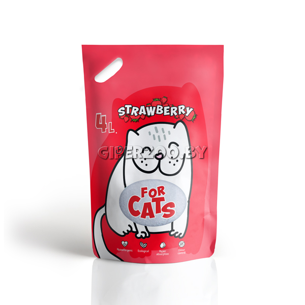 FOR CATS наполнитель силикагелевый с ароматом клубники, 4 л FOR CATS наполнитель силикагелевый с ароматом клубники, 4 л