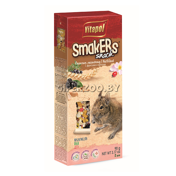 Лакомтсво для дегу Vitapol Smakers зерновые палочки с фруктами, 2*90 гр Лакомтсво для дегу Vitapol Smakers зерновые палочки с фруктами, 2*90 гр