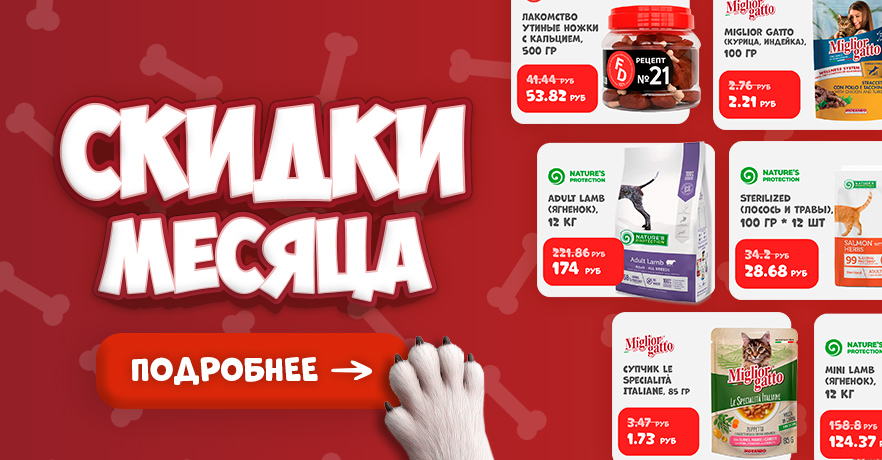 Акции и скидки на зоотовары месяца в ГиперЗОО